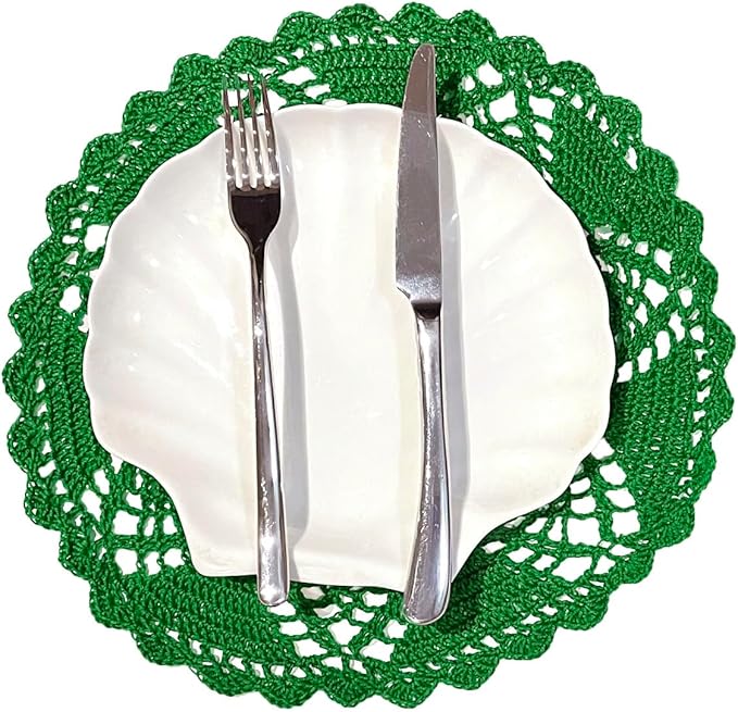 BIBITIME Pineapple Flower Lace Doilies Handmade Crochet Placemats Table Coasters Vintage Wedding Party Decor (Green, 11 to 12 inches-1PC)
