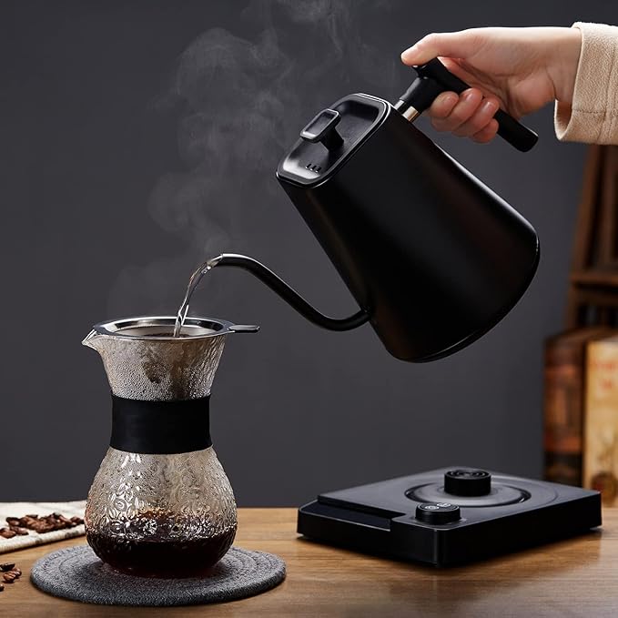 Electric Gooseneck Kettle, ±1℉ Temperature Control, for Pour Over Coffee and Tea, 304 Stainless Steel Inner, BPA-Free, Quick Heating Electric Kettles for Boiling Water, 1L Black