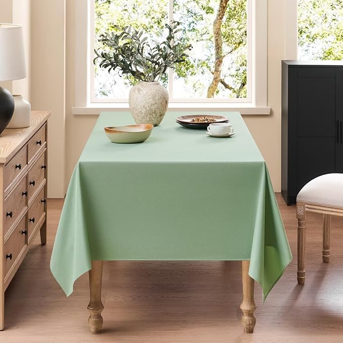 Faux Linen Tablecloths for Rectangle Tables, Burlap Textured Table Cloths Washable Farmhouse Table Cover Water Resistant for Dining, Wedding, Outdoor(Sage Green, 60"×84")