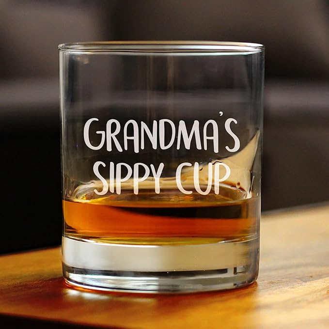 Custom Grandma's Sippy Cup - Unique Whiskey Rocks Glass for Grandmothers - Fun Grandparents Themed Gifts - 10.25 Oz - Parent - Customized Glasses