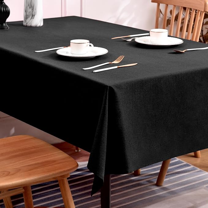 Rectangle Tablecloth 55 x 71 Inch - Waterproof Faux Linen Table Cloth for Dining Table, Kitchen, Party, Wedding, Holiday & Everyday Decoration, Black