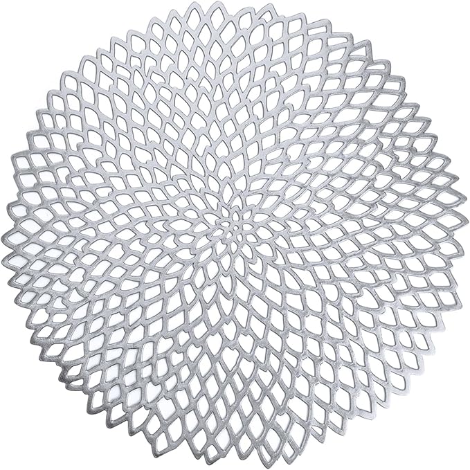 4/6/8PCS PVC Placemat for Dining Table Hollow Pad Coaster Pads Table Bowl Mats(C Sliver,8 PCS_38CM)