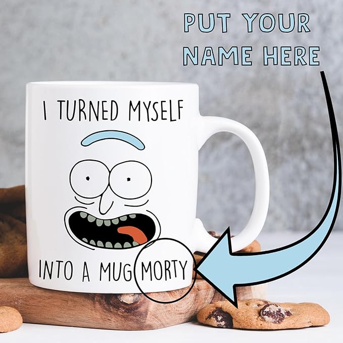 Rick Morty Mug – Create Your Own – I Turned Myself Into A Mug – Wacky Scientist Face Cup – Funny Parody Gift for Cartoon Fans – Coffee Drinker - Novelty Gifts (White Ceramic)