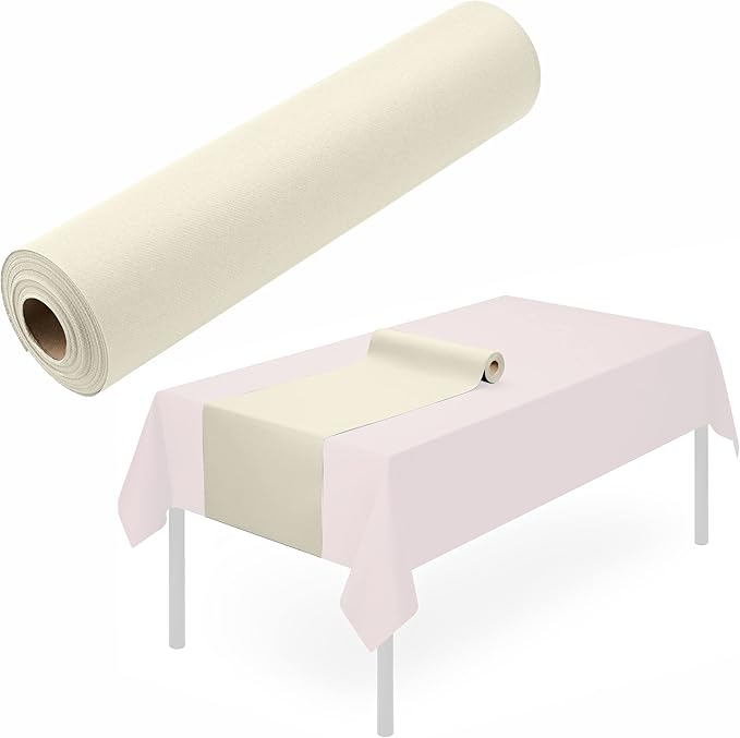Disposable Table Runner for Dining Table, 16" x 48" 20-Pack Linen-Like Champagne Paper Table Runners for Party, Wedding Or Event