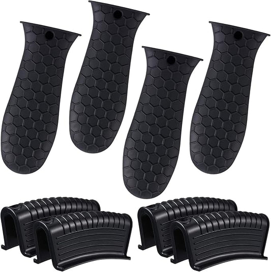 Patelai 8 Pcs Silicone Pot Holders Set Cast Iron Handle Cover Heat Resistant Pot Handle Covers Potholder Non Slip Reusable Pan Sleeve for Frying Pan Kitchen Supplies(Black)