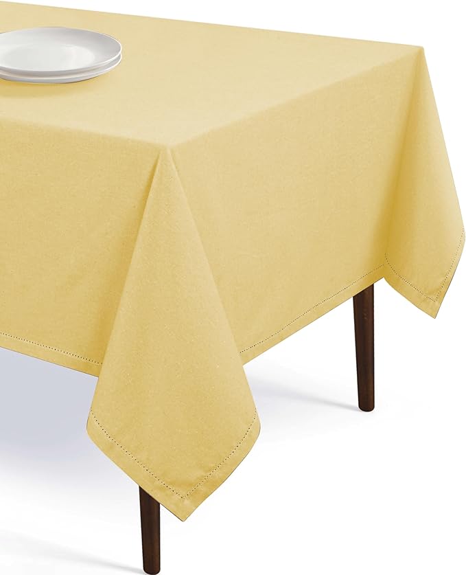 Table Cloth 100% Cotton 52 x 70 Inch Decorative Tablecover Washable Rectangle Tablecloths for Gifts, Dining, BBQ, Buffet Parties & Wedding - Pale Yellow