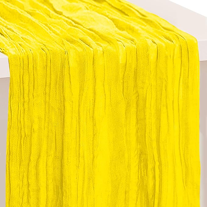 1 Pack Yellow Cheesecloth Table Runner 35x120 Inch 10Ft Rustic Gauze Cheese Cloth Table Runner Sheer Cheesecloth Table Runners for Wedding Party Bridal Shower Decoration