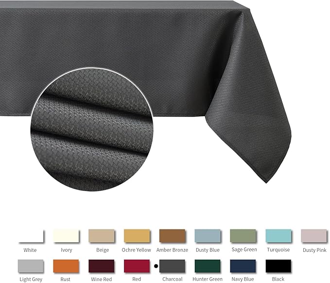 maxmill Textured Rectangular Tablecloth Water Resistance Antiwrinkle Spillproof Soft Jacquard Table Cloth for Dining Room, Buffet Banquet Parties and Holiday Dinners, 60 x 104 Inch, Charcoal