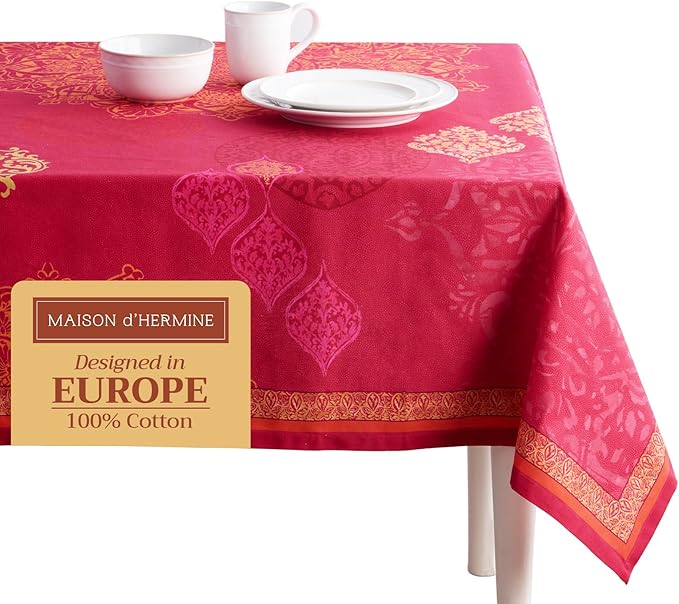 Maison d' Hermine Table Cloth Rectangle Table 100% Cotton 70 x 90 Inches Fall Tablecloth Reusable Everyday Use for Thanksgiving Christmas Decorations Dining Farmhouse Party (Versailles)