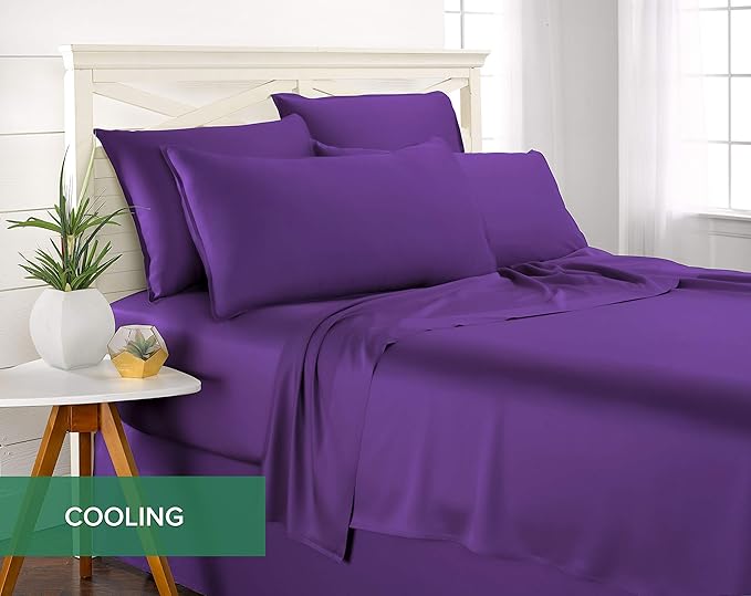 Pure Bamboo Full Sheets, Genuine 100% Organic Viscose Derived from Bamboo Bed Sheet Set, Luxuriously Soft & Cooling, Double Stitching, 2 Year Quality Promise (Full, Purple)