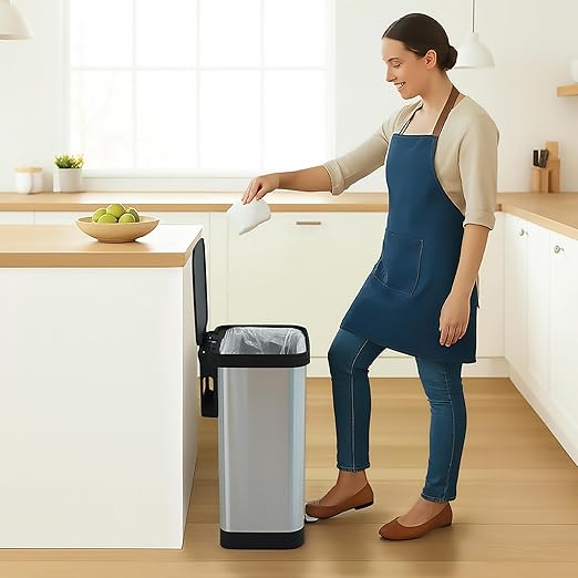 Glad GLD-74506 Stainless Steel Step Trash Can with Clorox Odor Protection | Large Metal Kitchen Garbage Bin with Soft Close Lid, Foot Pedal and Waste Bag Roll Holder, 13 Gallon, Stainless