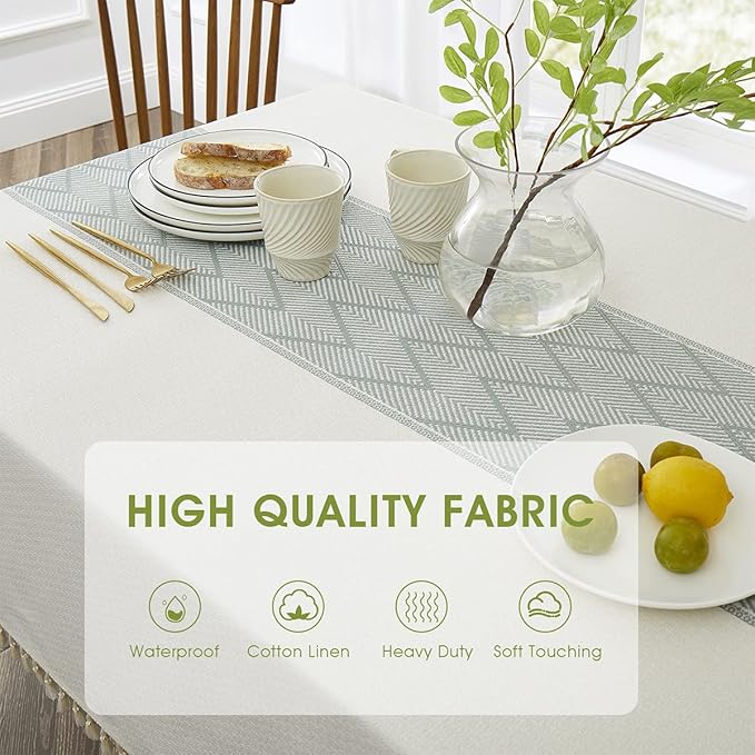 QIANQUHUI Embroidered Tablecloth for Dining Table,Dust Proof Spillproof Soil Resistant Cotton Linen Rectangle Table Cloths (Blue, Rectangle/Oblong, 55'x120'', 10-12 Seats)