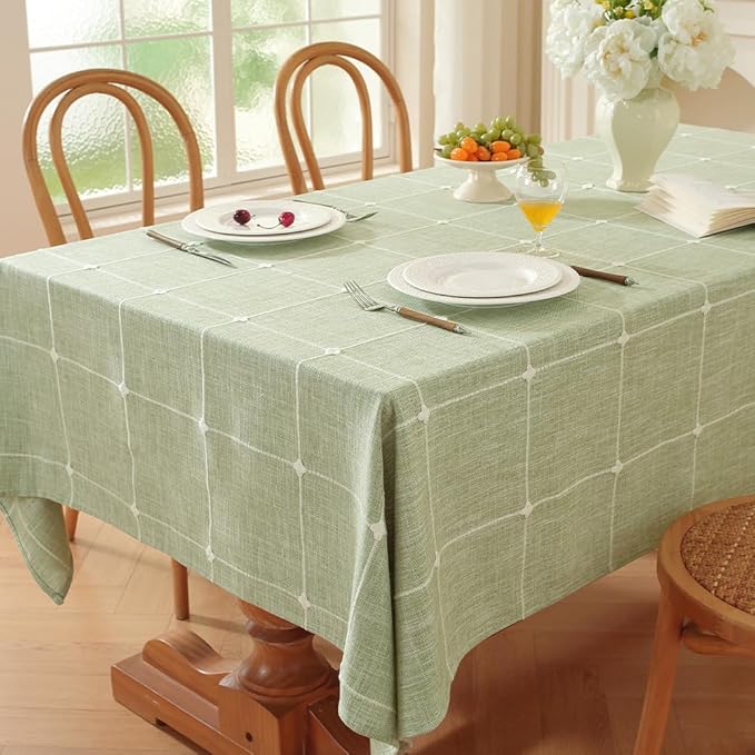 Zobesta Plaid Green Table Cloth Rectangle Table 60 x 120 Inch, Heavy Weight Washable Farmhouse Soft Boho Linen Tablecloth Rectangle for Outdoor, Party, Holiday, Picnic, Dining