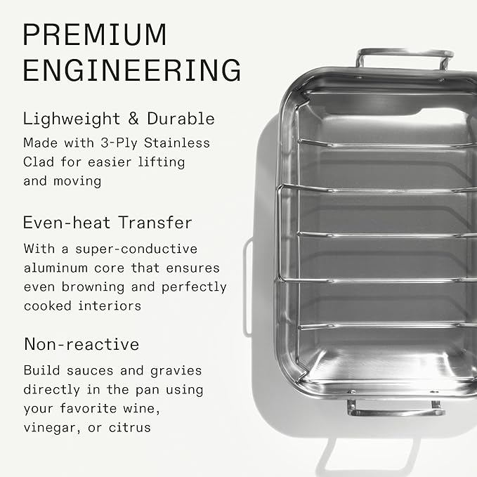 Made In Cookware - Stainless Clad Roasting Pan - 3-Ply Stainless Clad - Professional Cookware - Crafted in Thailand