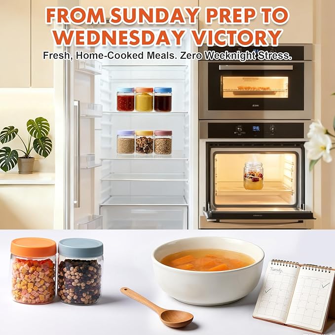Premium 16oz Borosilicate Glass Jars With Airtight Lids (4 Pack) - Freezer, Oven, Microwave & Dishwasher Safe - Wide Mouth Meal Prep Containers For Pantry Storage, Soups & Overnight Oats
