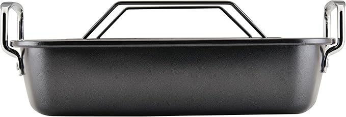 Circulon Ultra Lasting Nonstick Roaster/Roasting Pan with Easy Serve Rack, 17 Inch x 13 Inch, Black