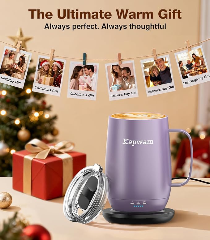 Kepwam Heated Coffee Mug T2-Plus, 20oz Leading Large Capacity Self Heating Coffee Mug, Up to 8 Hrs Battery & Hot Up to 149℉, Smart Coffee Mug for Women, Men