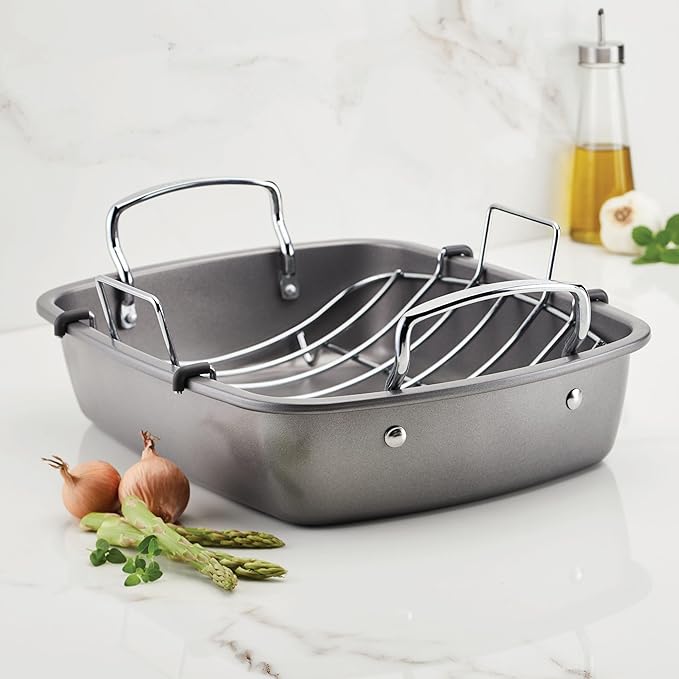 Circulon Nonstick Roasting Pan / Roaster with Rack - 17 Inch x 13 Inch, Gray