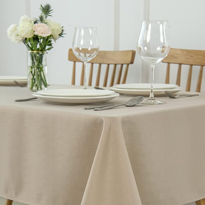 maxmill Faux Linen Texture Tablecloth Stain Resistant Waterproof Wrinkle Resistant Washable Table Cloth, Fabric Decoration for Dining Room Banquet Parties Dinner, Rectangle 60 x 120 Inch, Natural