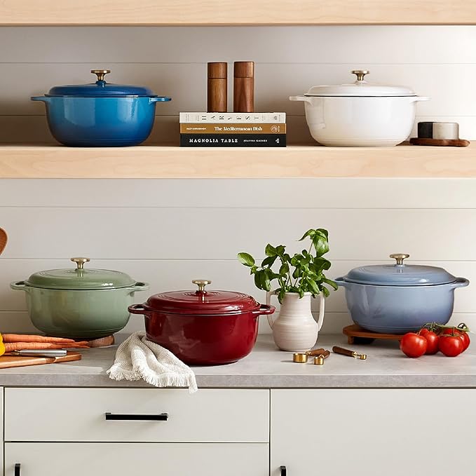 Best Choice Products Non-Stick Pot & Pan Cookware Set, Cast Iron, 2Qt Skillet W/Lid, 10" Grill Or Griddle Pan W/Press, 6Qt Enameled Dutch Oven, Non-toxic, For Cooking & Grilling - Cornflower