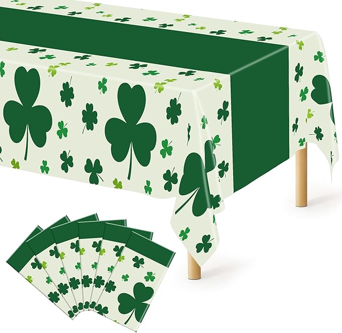 6 Pack St Patricks Day Tablecloth, 108" X 54" Disposable Shamrock Green Table Cloth, Plastic St Patricks Day Decorations for Table Irish Table Cover, Rectangle Lucky Holiday Decor for Irish Party