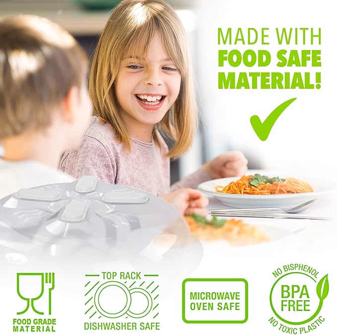 HOVER COVER Magnetic Splatter Cover, 12-Inch Clear BPA-Free Food Lid, Vented Plate Guard with Steam Vents, Anti-Splash Microwave Lid, Dishwasher Safe, Space-Saving Magnetic Storage - Ivory White