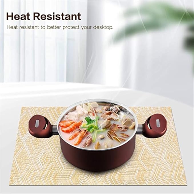 Square PVC Coffee Woven Table Placemats Heat Non-Slip Table Mats Pads for Kitchen Farmhouse Restaurant(Rhomb Grey,4pcs 45x30cm)