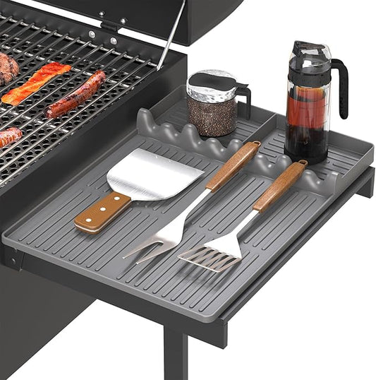 Silicone Griddle Tool Mat Compatible with Blackstone Weber - Flat Top Grill Pellet Smoker Side Shelf Spatula Mat with Drip Pad - Thanksgiving Christmas Gifts for Men BBQ Grilling Accessories (Grey)
