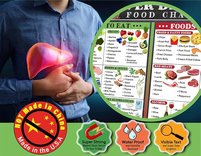 Fatty Liver Disease Food Chart Magnet 8.5x11 – Liver Health Nutrition Guide, Low Fat Food List, Clean Eating Visual Aid, Medical Diet Chart, Fatty Liver Grocery List, Quick Meal Planning Tool