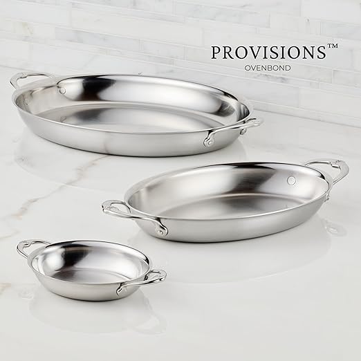 Hestan Provisions - Oval au Gratin Dish, Medium Clad Stainless Steel, 2.0 Quart (12.5" x 9.0")