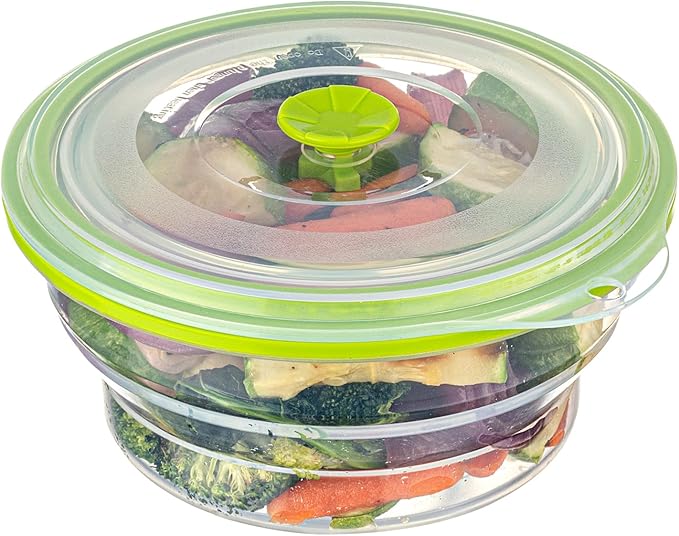 Restaurantware-Fresh Hero 30.6 Ounce Storage Containers, 20 Durable Airtight Food Containers - Microwavable, Freezable, Green Silicone Collapsible Container, Dishwashable, With Vented Lids