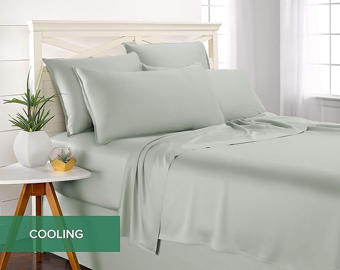 Pure Bamboo Short Queen Sheets for RV Camper (60"x75") - Genuine 100% Organic Viscose Derived from Bamboo Bed Sheet Set, Soft & Cooling, 2 Year Quality Promise (Short Queen, Sea Glass)