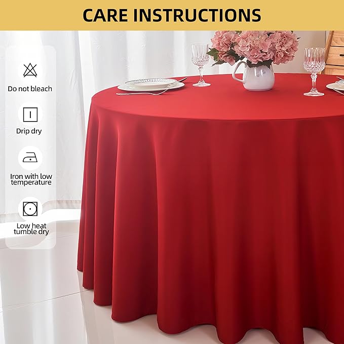 2-Pack Round 90-inch Red Table Cloths, Solid Stain and Wrinkle Resistant Circular Tablecloth, Premium Plain Weave Polyester Fabric Table Linen Covers for Hotel, Banquet