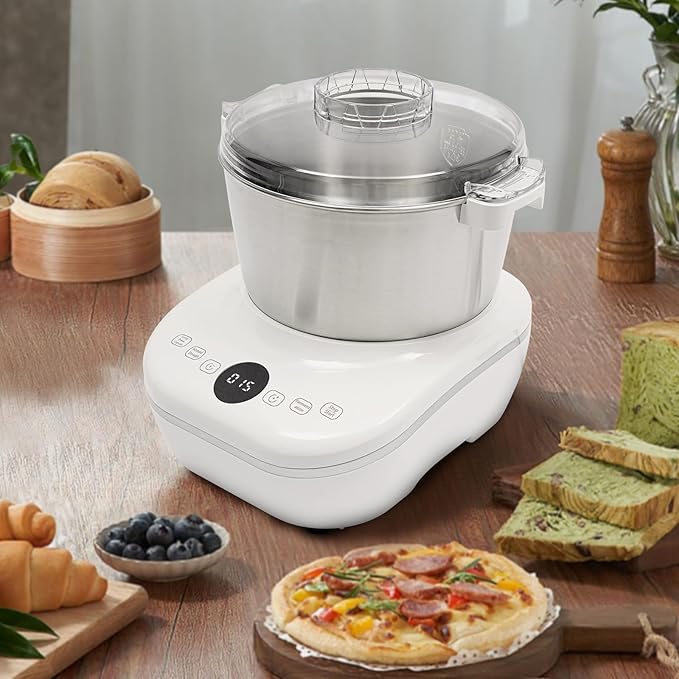 5L Electric Dough Maker with Fermentation - 200W Stainless Steel Dough Mixer Machine, Touch Panel & Timer for Bread/Pizza/Pasta, 304 Stainless Steel Bowl (5L/169oz Capacity, White)
