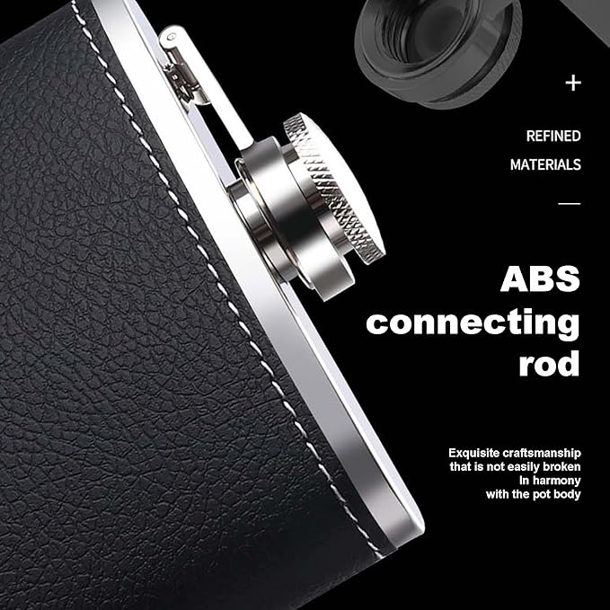 Personalized Flask for Men,Custom Hip Flask for Liquor Soft Touch Leather with Name, Steel Stainless - 6Oz Flaskap for Wedding, Climbing, Barbecue,Fishing-Black