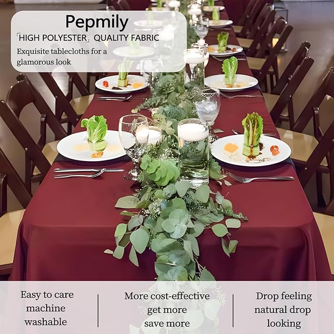 8 Pack Burgundy Tablecloth 60x102 Inch Rectangle Table Cloth for 6 Foot Rectangle Tables, Wrinkle Resistant Washable Polyester Fabric Rectangular Table Cover for Dining Banquet Wedding Party