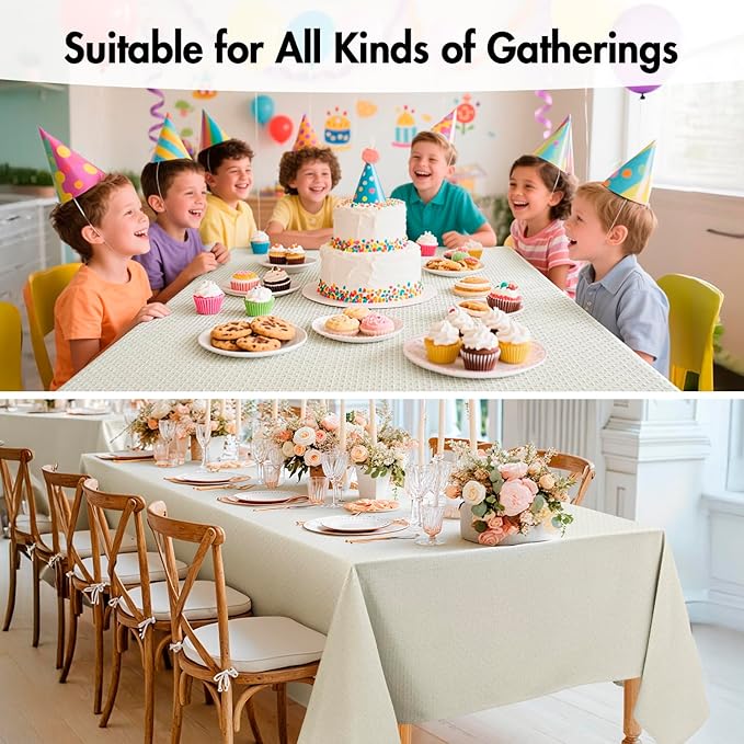 MIULEE Ivory Linen Cotton Table Cloth Rectangle Tablecloth Spring Waterproof Spillproof Cross-Star Textured Table Cltoth Decorative Farmhouse Style for Dining Party Weddings 60x84 Inch