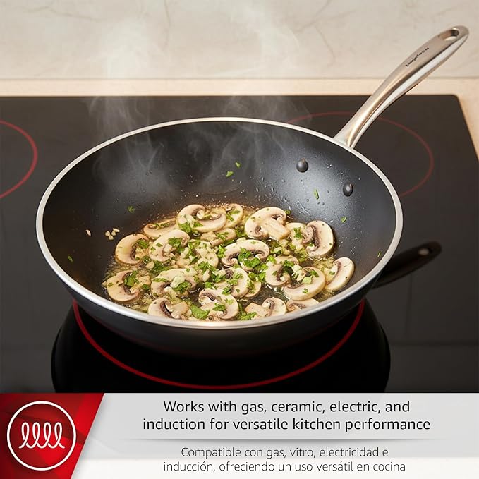 Magefesa Prisma 11-Inch Stainless Steel Wok with Triple-Layer Nonstick Coating, Induction-Compatible, Oven & Dishwasher Safe, Stir-Fry Pan