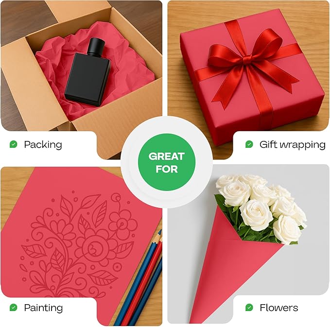 Christmas Red Kraft Paper Roll 12" x 1200" (100 feet) with Cutter - USA-Made Wrapping Paper for Packing, Moving, Shipping & Crafts/Arts - 100% Recyclable Natural Craft Material by IDL Packaging