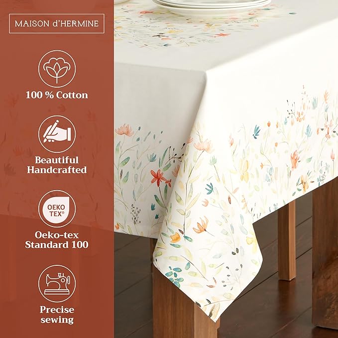Maison d' Hermine Table Cloth Rectangle Table 100% Cotton 70 x 90 Inches Tablecloth Reusable Decorative for Dining Room Farmhouse Home Valentines Day Decorations Spring Summer - Colmar