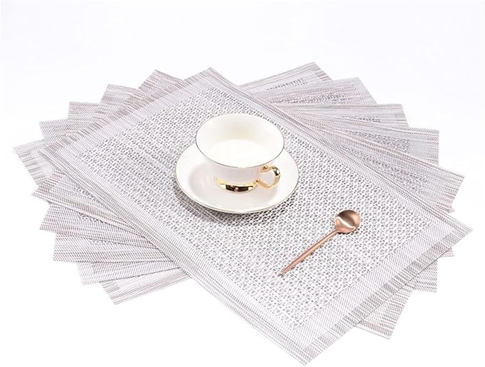 Woven Place Mat Eco-Friendly PVC Placemats Washable Non Slip Heat Decorate Table Mats(LP Silver,30X45CM_4PCS)