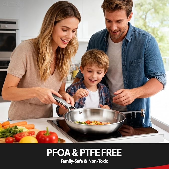 ROVSUN 10-Pcs Stainless Steel Cookware Set, Tri-Ply Pots and Pans Set, Non-Toxic Kitchen Set, PFOA & PTFE Free, Full Clad Frying Pans, Saucepans, Saute Pan & Stock Pot, Compatible for All Cooktops