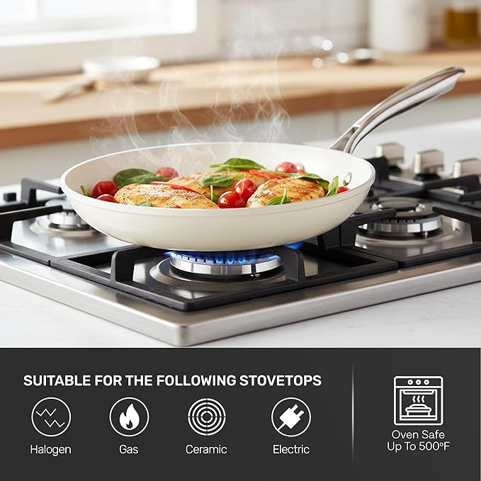 Gotham Steel 20pcs Pots and Pans Set Non Stick Ceramic Cookware Set with Deep Frying Pan Set & 6pc Knife Set, Improved Ti-Cerama Coating Made without PFOA PFOS Lasts 2x Longer, Oven & Dishwasher Safe