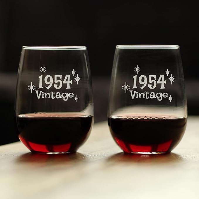 Bevvee Vintage 1954 Stemless Wine Glass - 72nd Birthday Gifts for Women & Men Turning 72 - Bday Party Decor - Set of 2 - Large 17 oz