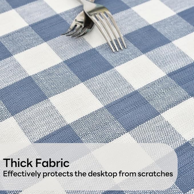 Gingham Table Cloth for Round Tables Sky Blue Checkered Plaid Tablecloth Heavy Duty Cotton Blend Washable & Wrinkle Table Cover for Outdoor Kitchen Dining Picnic Camping (60 inch Diameter)