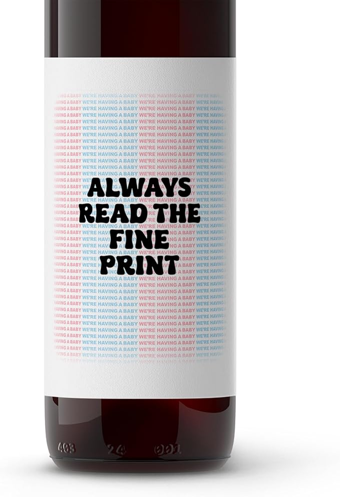 Always Read the Fine Print ● SET of 5 ● GENDER NEUTRAL Pregnancy Announcement Wine Labels, Baby Announcement Wine Label, We are Pregnant, Pregnancy Reveal, Alternative to Card WATERPROOF (Pastels)
