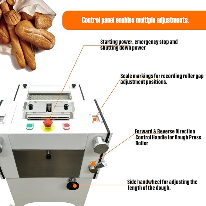 Commercial Toast Bread Shaping Machine, 11.81" Max Dough Length, 20pcs/min Dough Forming Machine for Square Bag, Bread and Baguettee 110V