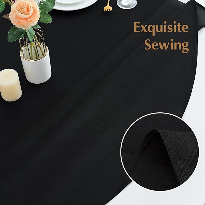 2 Pack Round Table Cloth 48 Inch Black Tablecloth Washable Polyester Solid Dining Table Cover for Birthday Party Dinner Holiday Outdoor Indoor