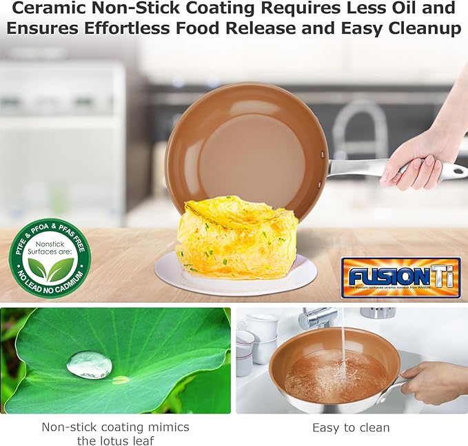 Duxtop Ceramic Nonstick Frying Pan 9.5" Stir Fry Pan Skillet with Stainless Steel Handle, PFAS Free, Dishwasher & Oven Safe, All Stovetops & Induction Compatible