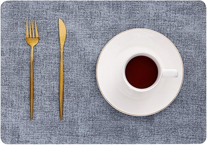 Nordic Style Western Placemat Double Layer Irregular Oil-Proof Heat Insulation Pad Hotel Leather PU Dinner Table Mat(Vin Blue,44x30cm 1pcs)